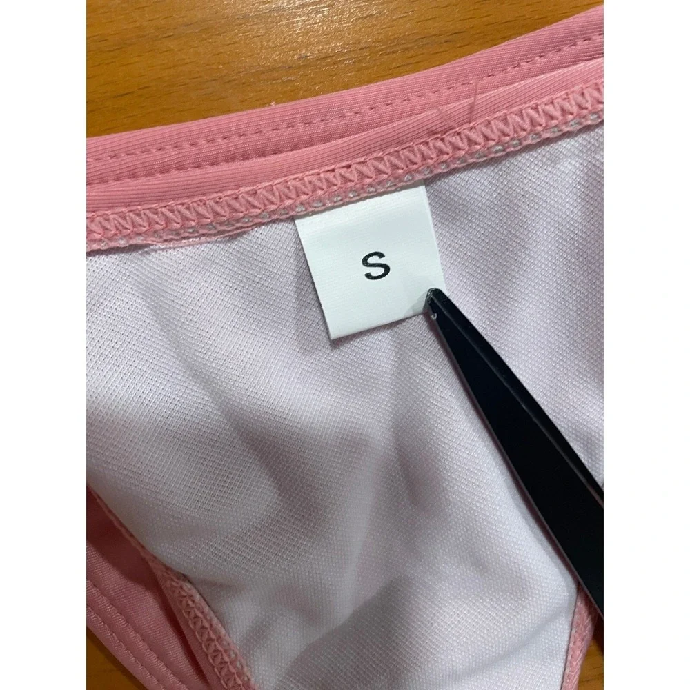 NEW Lilosy Pink Triangle Thong Tie Bikini Set Sexy Mesh Sheer Cover Up Lace Up S - Picture 12 of 12